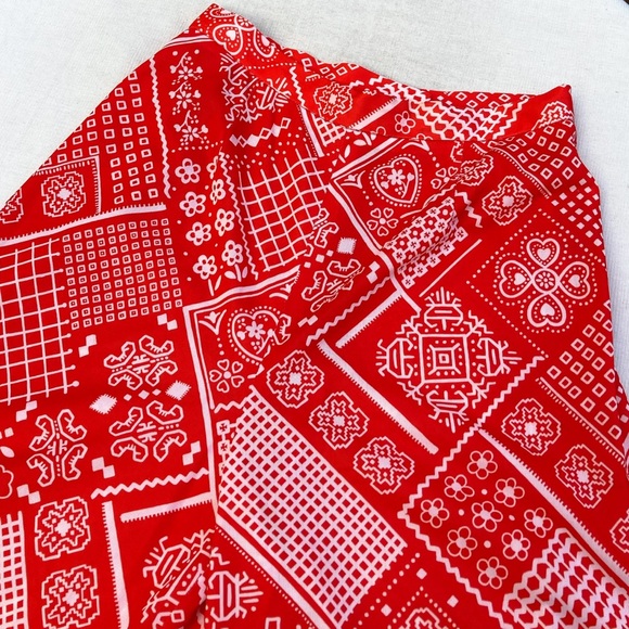 Vintage 1960s 1970s Red White Western Bandana Patchwork Print Wide Pants Sz XXS - Picture 4 of 12